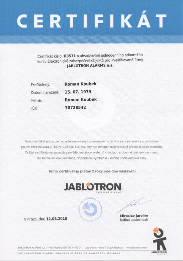 Jablotron certifikát